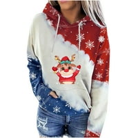 Ženska dugačka kapuljača s dugim rukavima Srednja duljina stilski božićni pulover tiskane vrhove duksera,