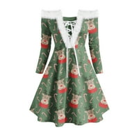HGW Božićna odjeća dame bez naramenice bez naramenica bez božićnog tiska Retro plišana haljina s dugim