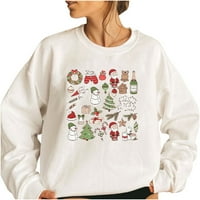 Božićna majica 3D Xmas pulover Duks za žene Djevojke za odrasle Božić O-izrez Trumska dukserica Bijela