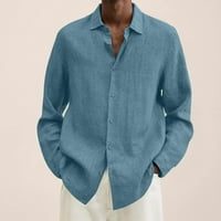 Azrijski muški duks pulover, muške majice s kaputama, modna man poklopca ovratnik dugih rukava ljetni gumb za bluzu za bluzu za bluzu s dugim pločicama sklikrt dečko trendi plava, xxl na prodaju