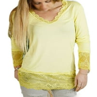 Capreze ženski dugi rukav TEE čipkani otvor za ušiveni tunik, bluza sa pulonom majicom u boji V Yellow