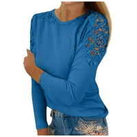 HHEI_K majice s dugim rukavima za žene Dressy ženska modna solidna boja Patchwork čipka u šupljim majicama