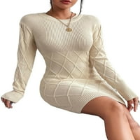 Elegantni obični okrugli vrat dugih rukava za žene ženske haljine džemper