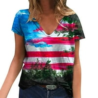 Košulje za žene 4. jula Dan neovisnosti Ispiši svakodnevno ljeto V izrez Američka ispis bluza kratkih rukava Ležerne prilike labave majice