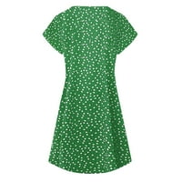 Ženska klirenska cvjetna V-izrez kratki rukav Shift haljine casual kratke haljine, zeleno, xl