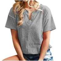 Zunfeo Ljetni vrhovi za žene - bljeskalica Pick Pulover T majice V izrez kratki rukav čvrsti Comfy casual top bluza na prodaju Sivi XL