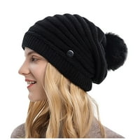Qcmgmg Slouchy Hladno vreme Žene Beanie Winter Ladies Hat Chunky kabel pletiva mekani kapica s pom crnom