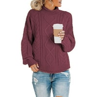 Ženski dugi rukav kornjač koznog pletena džemper casual labav pulover Jumper vrhovi sive m