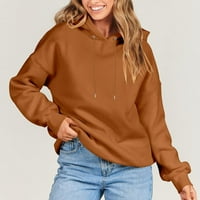 TOQOT WOMENS prevelika kapuljača - Crewneck Comfy casual tiskani s dugim rukavima labav pulover jeseni modni odjeću Odjeća smeđa 2xl