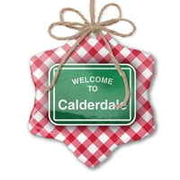 Ornament tiskani jedno oboren zeleni putni znak Dobrodošli u Calderdale Božić Neonblond