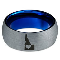 Tungsten Idaho The Gem State Heart Band Ring Muškarci Žene Udobne cipele Plava Dome Brušeno sivo Polirano