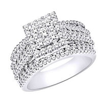 Okrugli oblik bijeli prirodni dijamantski kvadratni okvir Klasterski prsten u 10k bijeli zlatni prsten veličine-9