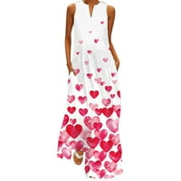 qazqa Žene Ljeto bez rukava V izrez Maxi Labava haljina Boho Beach Dug Senderss sa džepovima Crveni XL
