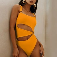 Aaiymet ženska remena solidna boja Bikini kupaći odijelo za kupalište za ženu Bikini i tijelo, žuti