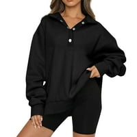 Yubatuo ženski gumb pulover čvrste boje na vrhu dukseve dugih rukava dugim rukavima za žene Black XL