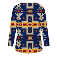 Prevelike majice dugih rukava za žene uzročno dressy aztec etnička bluza vrhovi zatvarač na izrezu Estetika pada ties