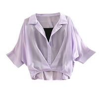 Woobling dame šifon vrhovi rever izrez majica Osnovni spremnik Tunička bluza Žene obične ljetne majice