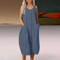 Ženske haljine čišćenje čvrstog V-izrez A-line maxi modna ljetna haljina bez rukava siva 2xl