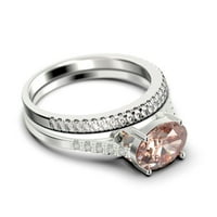 Zaslepljujući minimalistička art deco 2. karat ovalni morgatit i dijamantni moissanite jedinstveni zaručnički prsten, vjenčani prsten, jedan odgovarajući pojas u 10k čvrsto bijelo zlato, poklon za ženu, obećaj