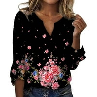 Žene ljetne vrhove rukava cvjetna bluza za ispis casual labava fit tunika T-majice Vintage grafički