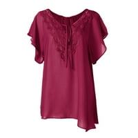 Crvene majice za žene modni casual čvrsta čipka plus veličina majica bluza šišmiša s kratkim rukavima
