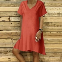 Freshlook Ženska ljetna casual moda Solid Boja kratki rukav V-izrez Vinarija vinarija za žene, crvene