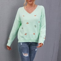 Ketyyh-Chn Ženski džemperi Dugi rukav pulover prugasti plus veličine Pleteni džemperi vrhovi Green,