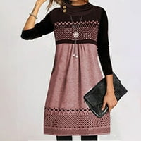Ženski blok u boji Print dugih rukava s dugim rukavima haljina s dugim rukavima ružičasta xl