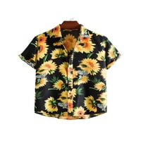 Grianlook muški redovito uklapanje Okrenite ovratnik majica od tiskane cvjetne ploče od cvjetnog otiska bluza s kratkim rukavima