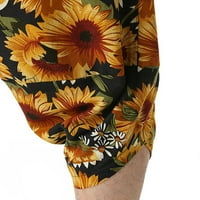 Prednji protočni muški kapri hlače cvjetne printom obrezirane hlače na sredini struka harem pantnih pantalona, ​​labavi fit dno širine noge narančasti xs