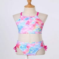 TiaoBug Kids Girls Cvjetni tiskani bikini Set Halter Crop vrh s gardericom za traingle donji kupaći kostim