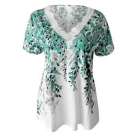 Cleance Womens Ljetni vrhovi kratki rukav cvjetni bluza Ležerne prilike za žene Bluze V-izrez, fluorescentni zeleni, xxxl