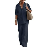 Ljetni setovi Žena okrugla vrat Bluza s dugim rukavima + labave džepove hlače setsComfy Lounge Athletic setovi