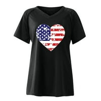 Clearsance Ljeto vrhovi bluza Žene Dan neovisnosti kratkih rukava Ispisuje labav bluze V-izrez, crna,