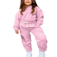 GRIANOOK TODDLER Cute Fleece Dukseri postavljeni izvlačenje sa dugim rukavima odmor sa džepovima Dukseri + hlače ružičasta 6