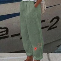 Jyeity Girls Fashion, Labavi pamučni i posteljina džepa IspisTrokoši hlače Ženske radne hlače zelene