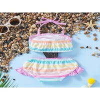 Calsunbaby Baby Girls Colorful Stripes kupaći kostimi Halterneck bez rukava bez rukava Sladoled jednodijelni