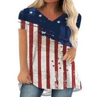 Ženski ljetni USA zastava na vrhu kratkih rukava V rect t majice Bluza ljeto 4. jula Patriotska tunika