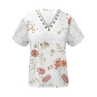 Ženske majice kratki rukav vrhovi V izrez čipke Košulje Ispiši Ležerne modne osnovne bluze tunike Ljeto