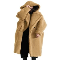 Cindysus dame Oweweward Cardigan Jacket Plain Overcoats Sherpa Office džepni kaput CAMEL XL