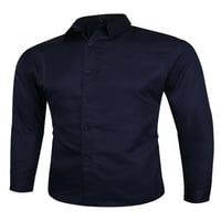 LUMENTO MENS TUNIC košulja dugih rukava s majicama dolje dolje Ležerne bluza Rever Neck Royal Blue L