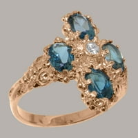 Britanski izrađeni 14k Rose Gold Prirodni Diamond & London Blue Topaz Womens Ring - Veličina Opcije