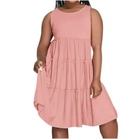 CETHRIO Ljetna haljina - ljetna modna čvrsta posadna vrata bez rukava na dresu srednje dužine ružičasta