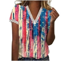 Aufmer Clearence ženske vrhove Plus size američka košulja za zastave, modne dame Ljeto V-izrez čipke