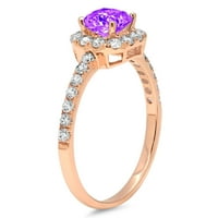 1.23CT Princess Cut Ljubičasta prirodna ametista 18k Gold Gold Anniverment HALO prstena veličine 8,75