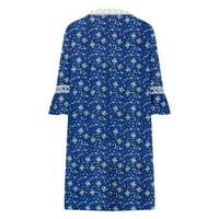 Haljine za žene plus veličine ženski boemski V-izrez sunčani rukav patchwork srednje dužine čipke sunčeve haljine plave m