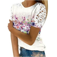 Caveitl ženske majice, modni ženski ljetni okrugli vrat casual čipkaste patchwork ispis bluza top bijela, xl