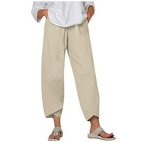 Strupten Ženska solidna boja svjetlo Ležerne prilike devet četvrtina hlača s džepovima Elastične struke hlače za žene za žene