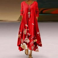 Aloohaidyvio Ženske haljine, ženska ležerna cvjetna haljina za print O-izrez dugih rukava nepravilna duga haljina