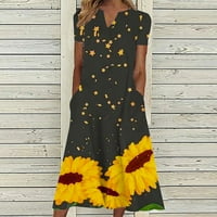 Ležerne haljine za žene V izrez Ljeto cvjetno tiskovina s kratkim rukavima s labavim bohom džepovima